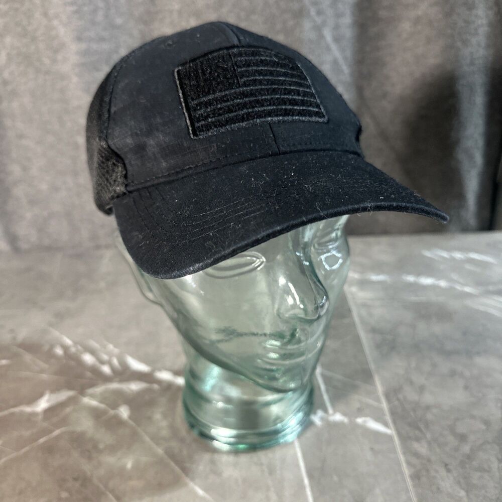 Highland Tactical Hat Cap Mesh Back On Size Adults Black Ripstop USA Flag